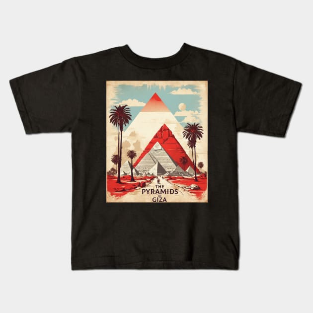 Pyramids of Giza Egypt Vintage Poster Tourism Kids T-Shirt by TravelersGems